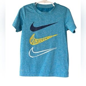 Nike Kids Teal T-Shirt with Graphic Swooshes